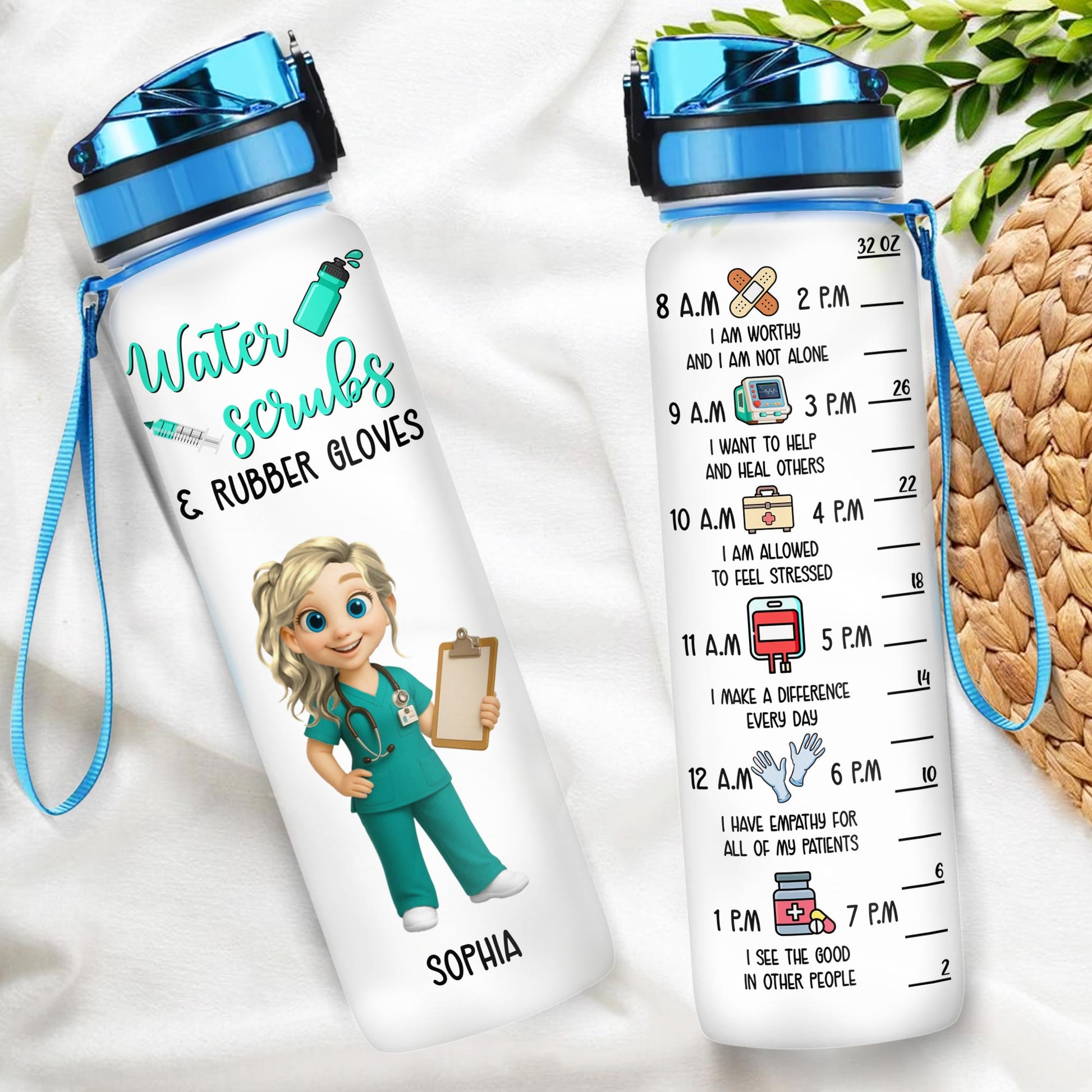 Water, Scrubs & Rubber Gloves, Nurse With Stethoscope