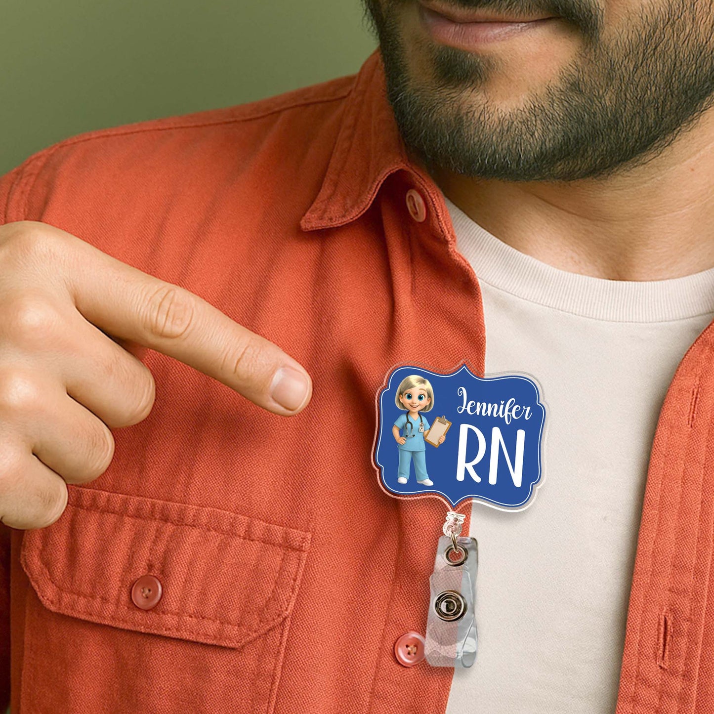 Custom Cheerful Cartoon Nurse Badge Reel