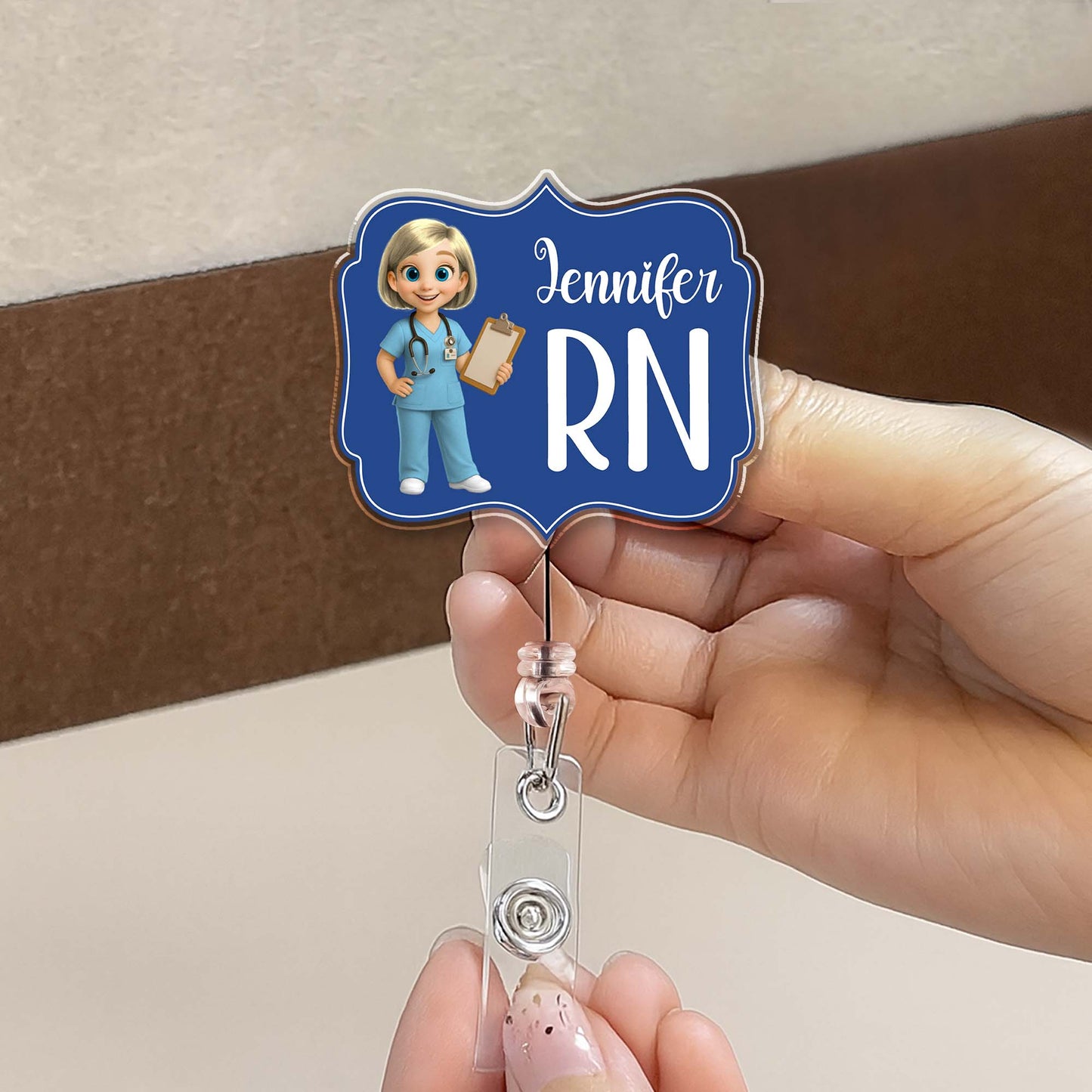 Custom Cheerful Cartoon Nurse Badge Reel