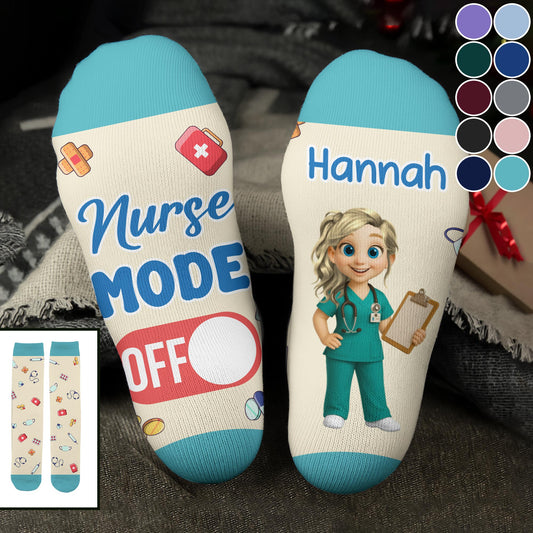 Nurse Mode Off, Customizable Socks With Nurse And Medical Symbols