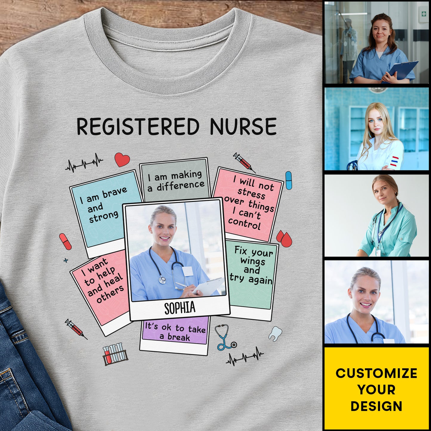 Registered Nurse Motivational Quotes With Medical Symbols - Personalized Custom Unisex T-shirt, Hoodie - NUR028_WBAS