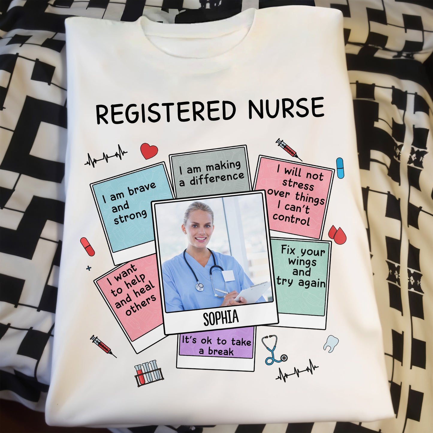 Registered Nurse Motivational Quotes With Medical Symbols - Personalized Custom Unisex T-shirt, Hoodie - NUR028_WBAS