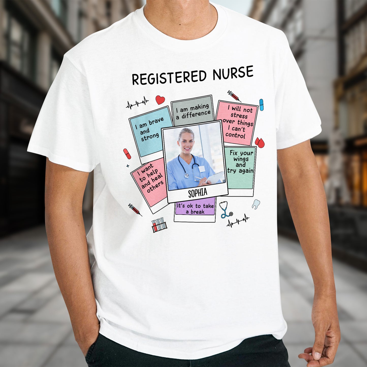 Registered Nurse Motivational Quotes With Medical Symbols - Personalized Custom Unisex T-shirt, Hoodie - NUR028_WBAS