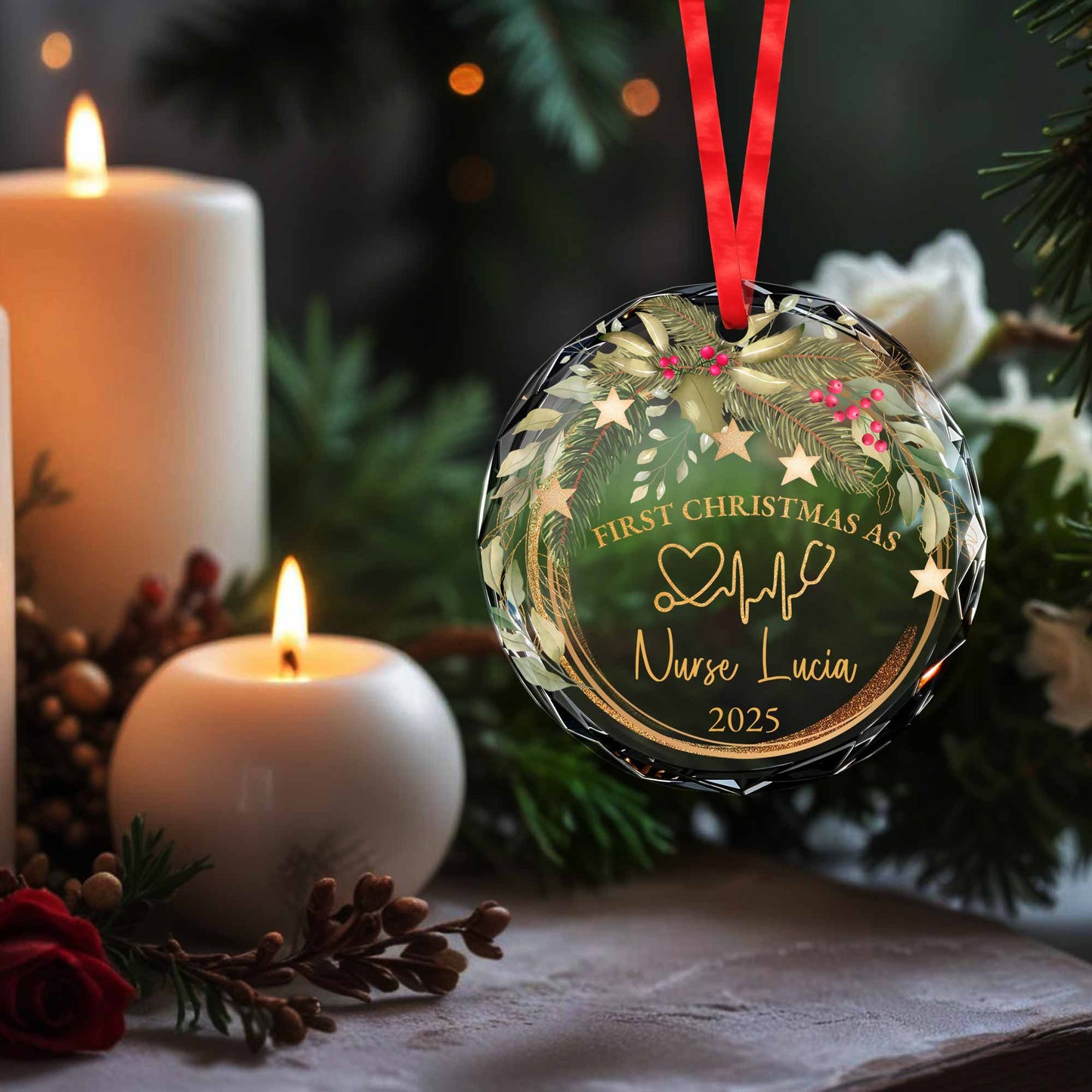 First Christmas As Nurse, Wreath and Stars