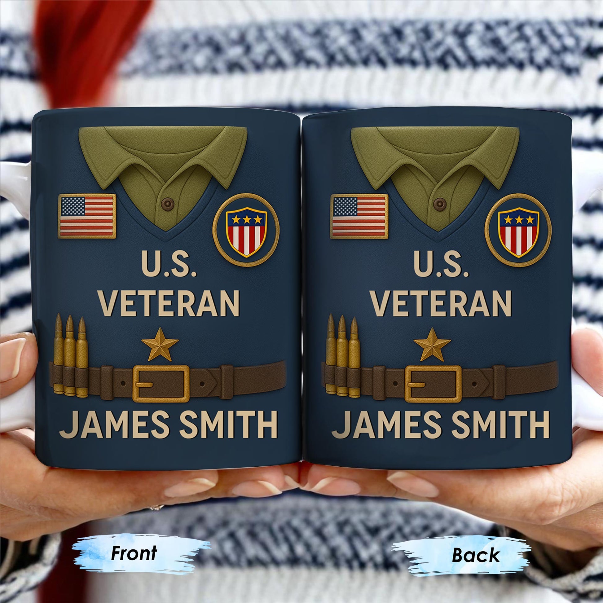 U.S. Veteran, Military Uniform, American Flag And Military Badges