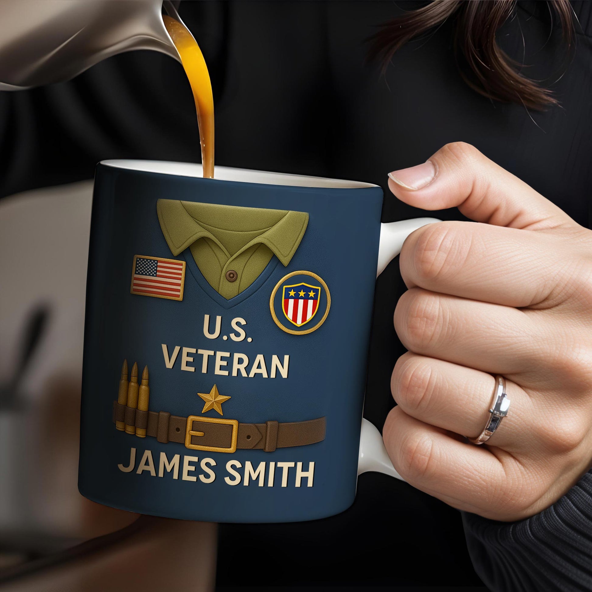 U.S. Veteran, Military Uniform, American Flag And Military Badges