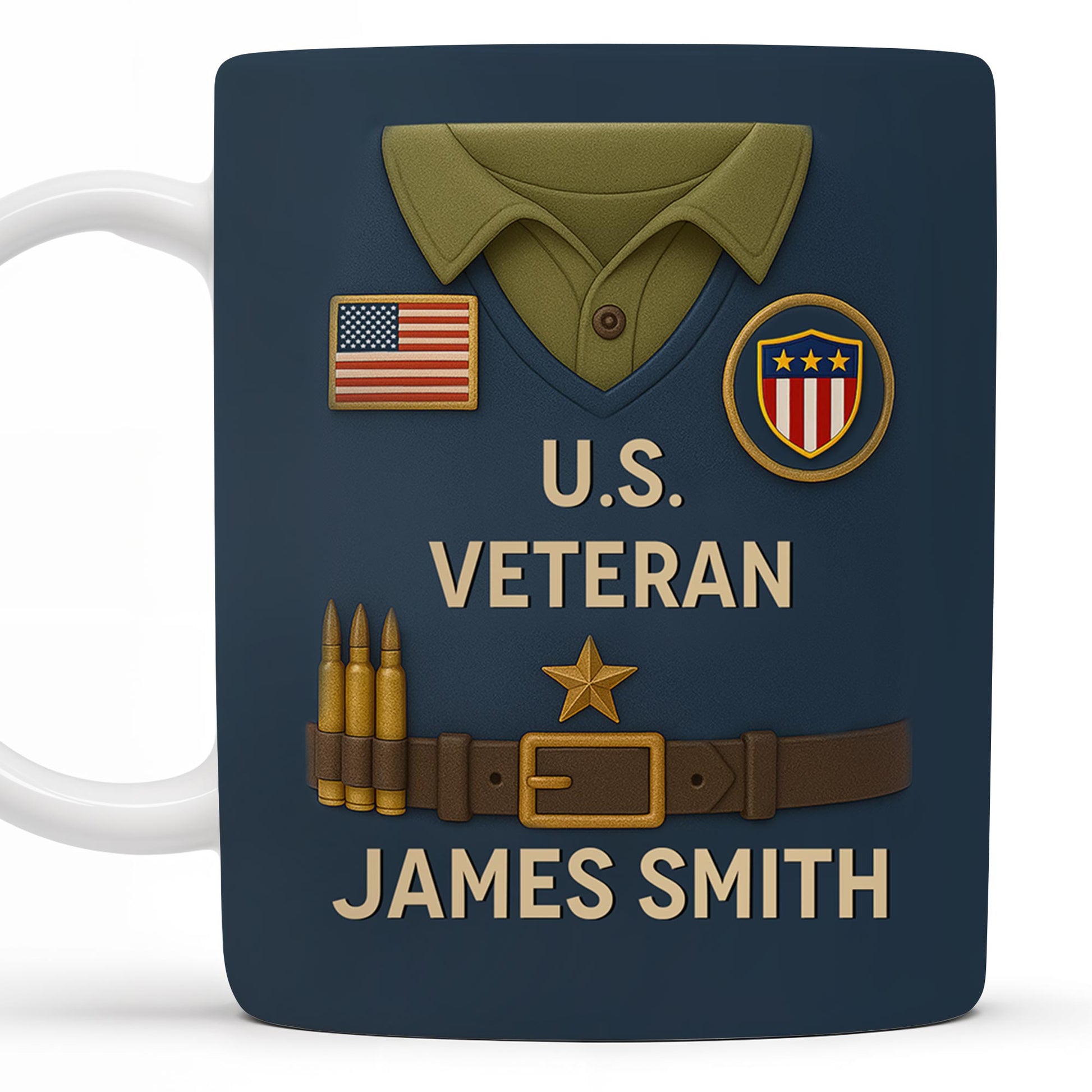 U.S. Veteran, Military Uniform, American Flag And Military Badges
