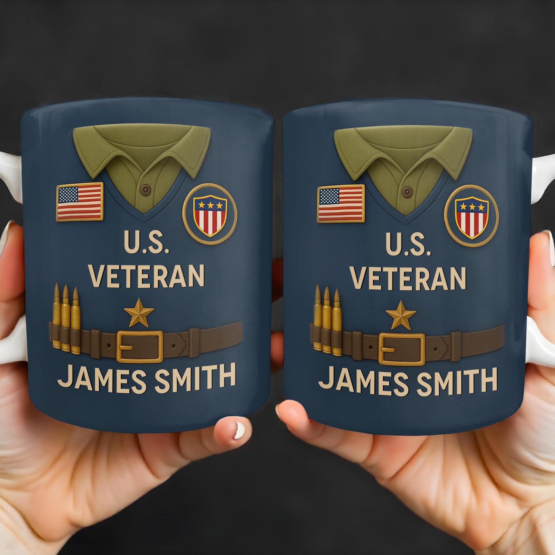 U.S. Veteran, Military Uniform, American Flag And Military Badges