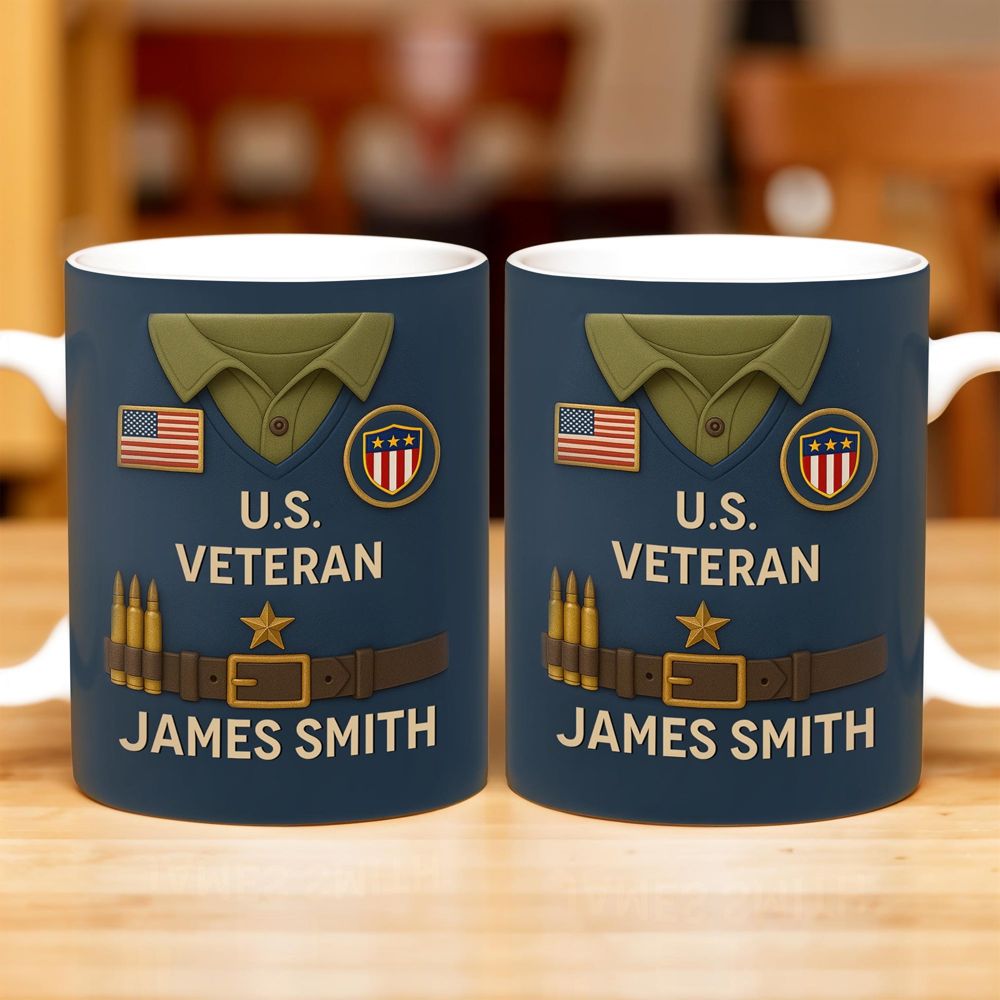 U.S. Veteran, Military Uniform, American Flag And Military Badges