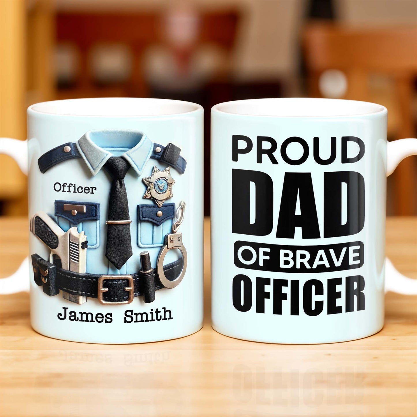 Proud Dad Of Brave Officer, Bold Text Design - Personalized Custom Coffee Mug - OFC003_MG