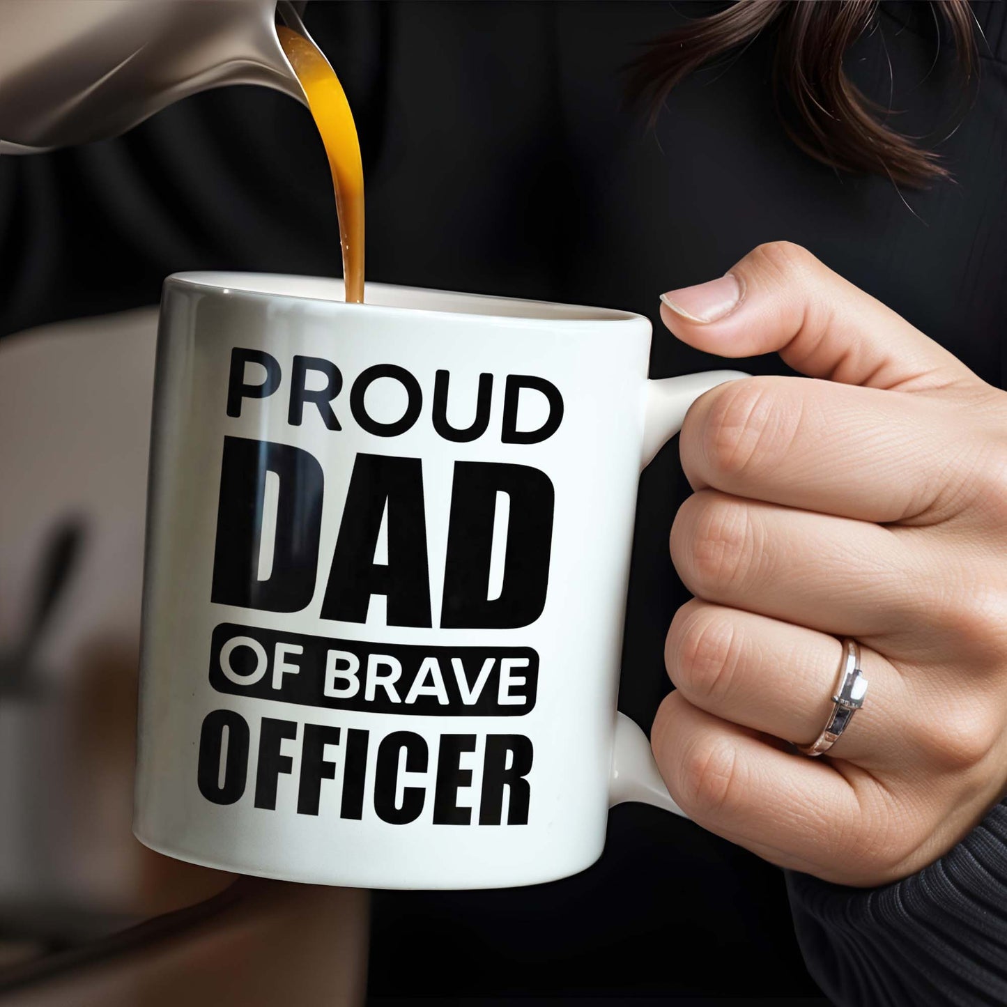 Proud Dad Of Brave Officer, Bold Text Design - Personalized Custom Coffee Mug - OFC003_MG