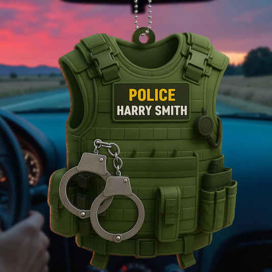 Personalize With Your Officer's Name And Rank, Police Vest And Handcuffs