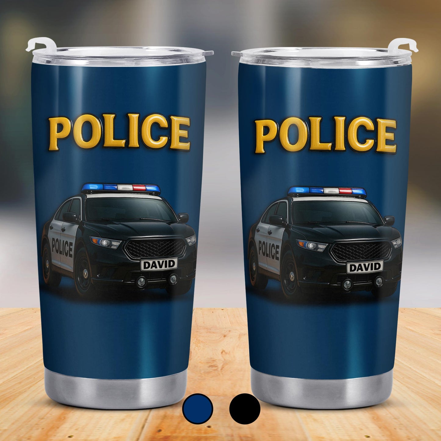 Honor And Serve With Commitment To Quality, Police Car and Badge