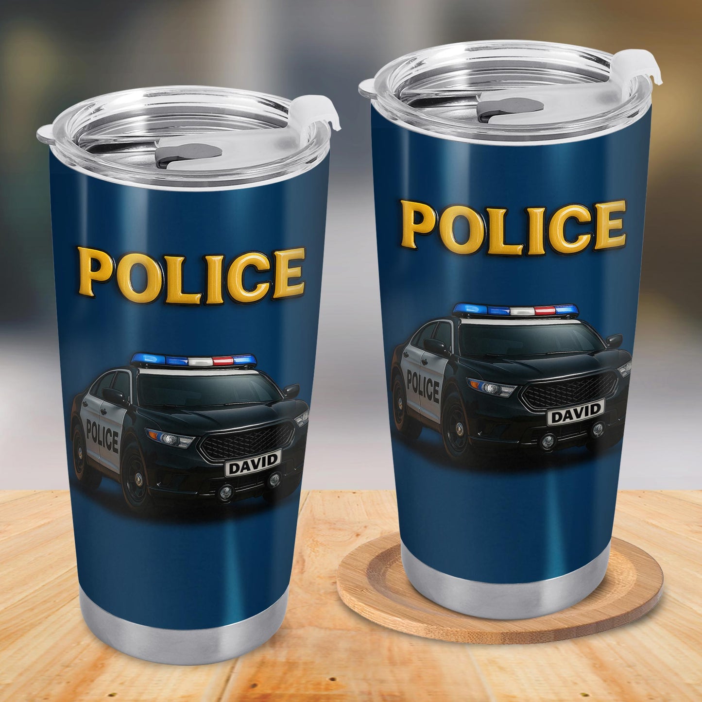 Honor And Serve With Commitment To Quality, Police Car and Badge