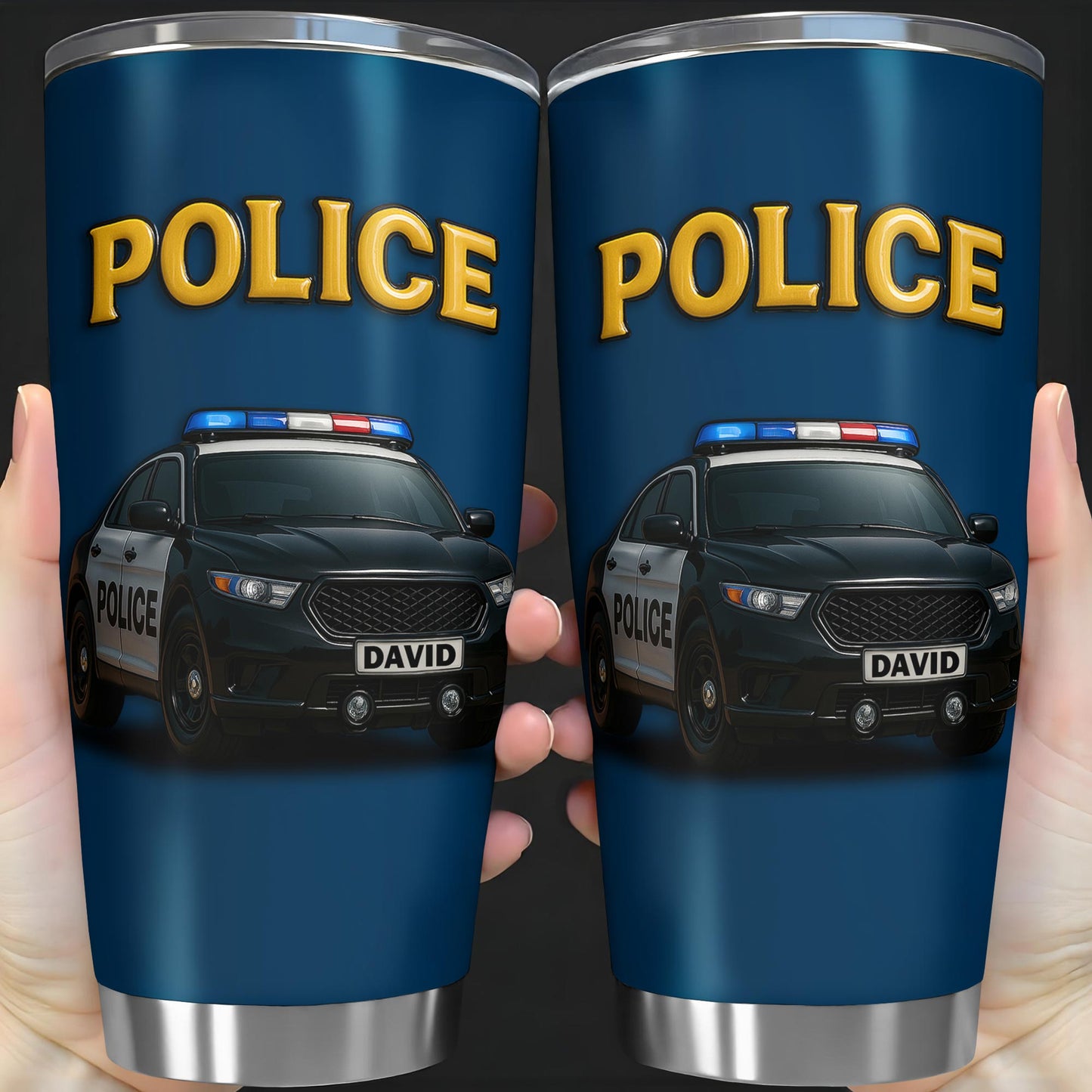 Honor And Serve With Commitment To Quality, Police Car and Badge