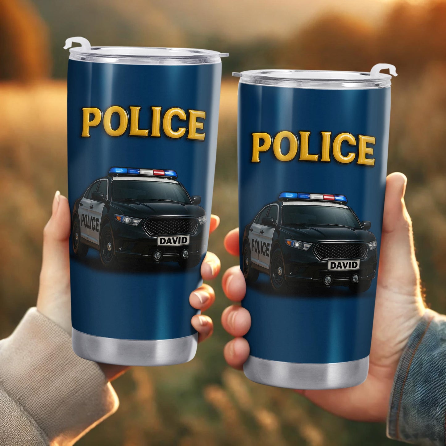Honor And Serve With Commitment To Quality, Police Car and Badge