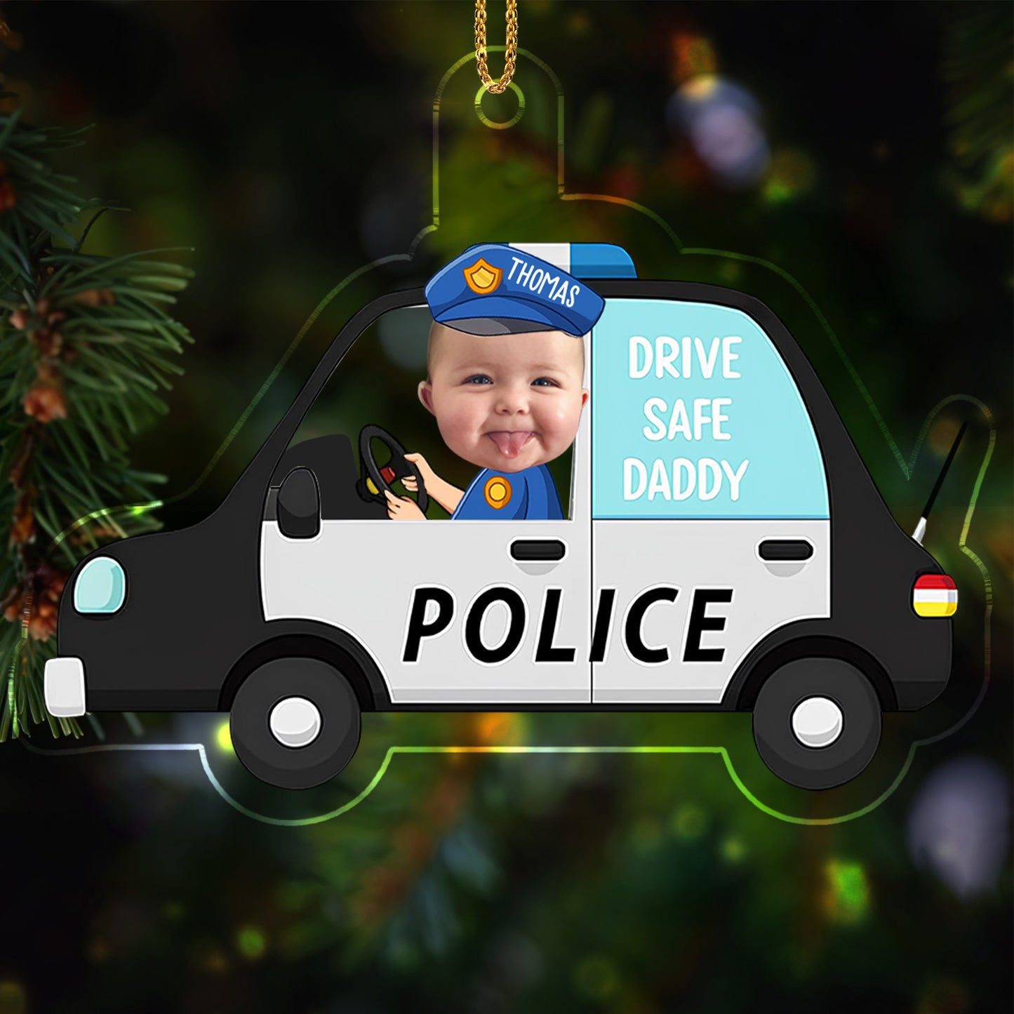 Drive Safe Daddy Police Car And Baby Ornament