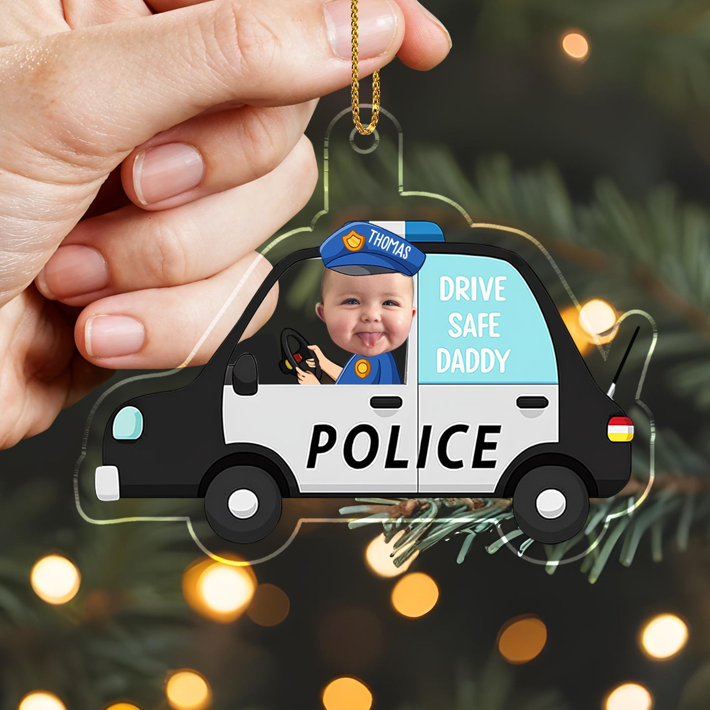 Drive Safe Daddy Police Car And Baby Ornament