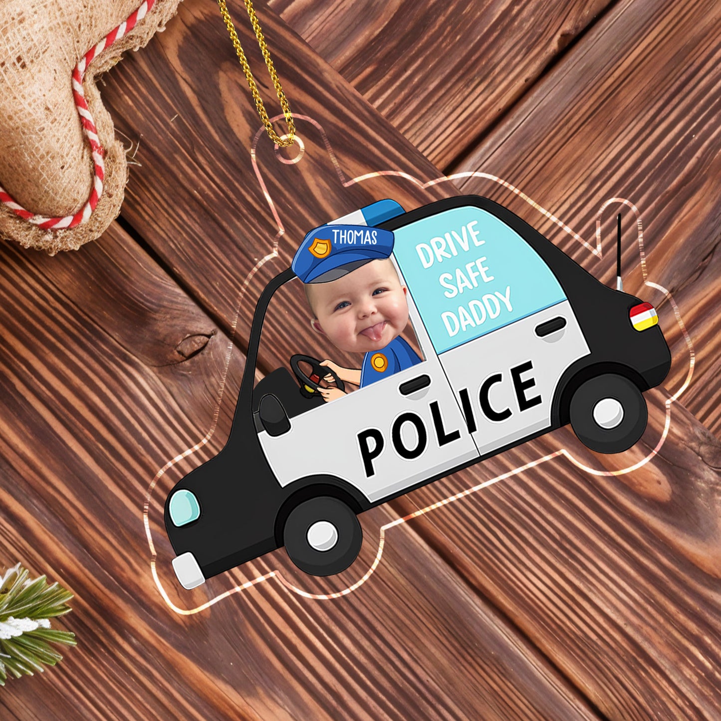 Drive Safe Daddy Police Car And Baby Ornament