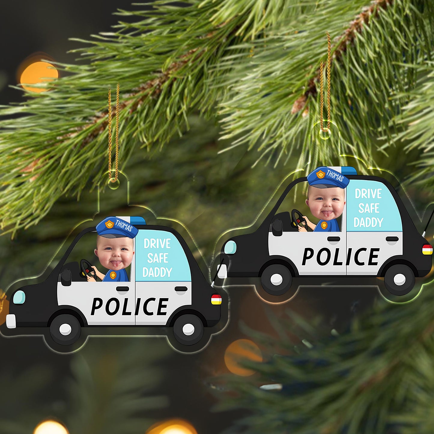 Drive Safe Daddy Police Car And Baby Ornament