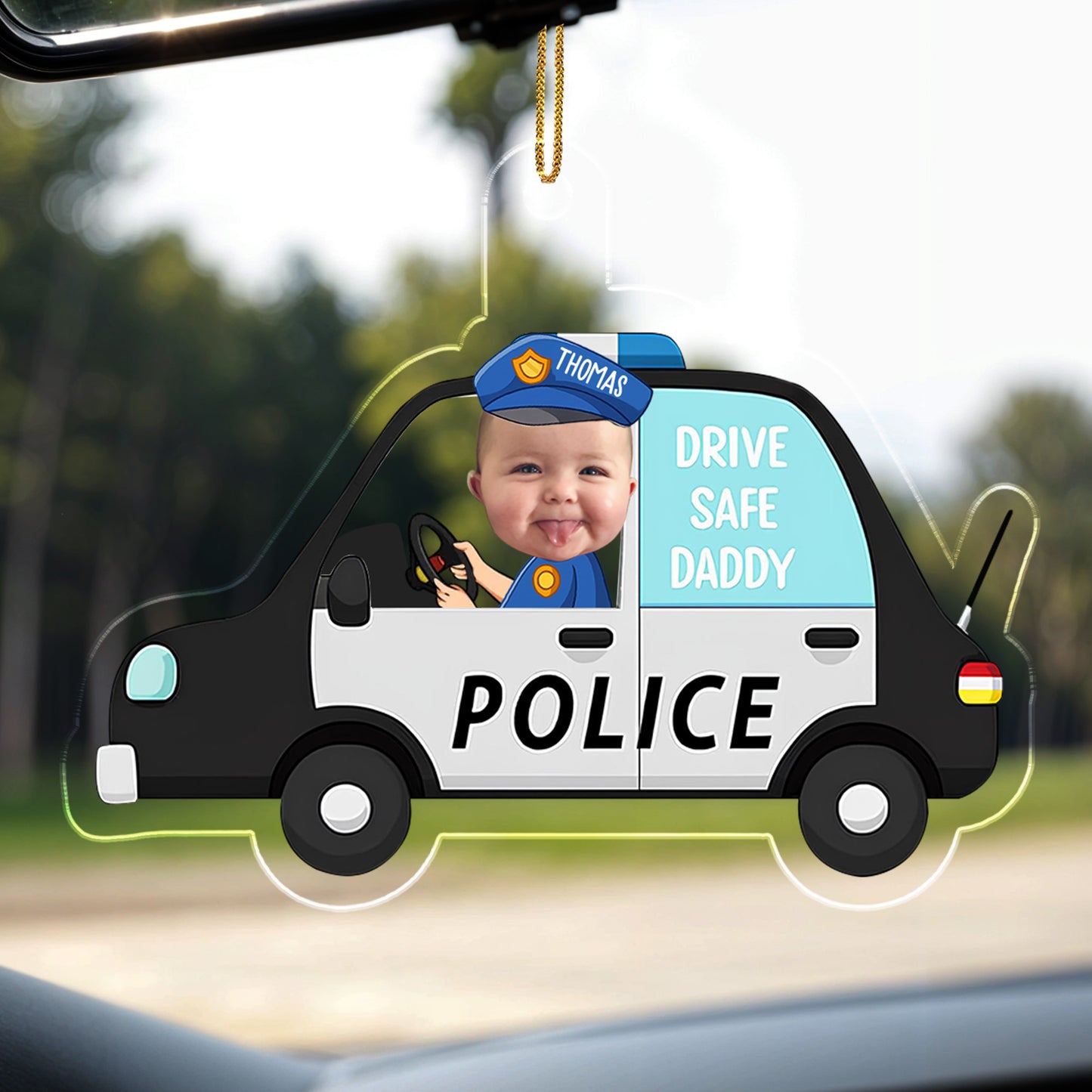Drive Safe Daddy Police Car And Baby Ornament