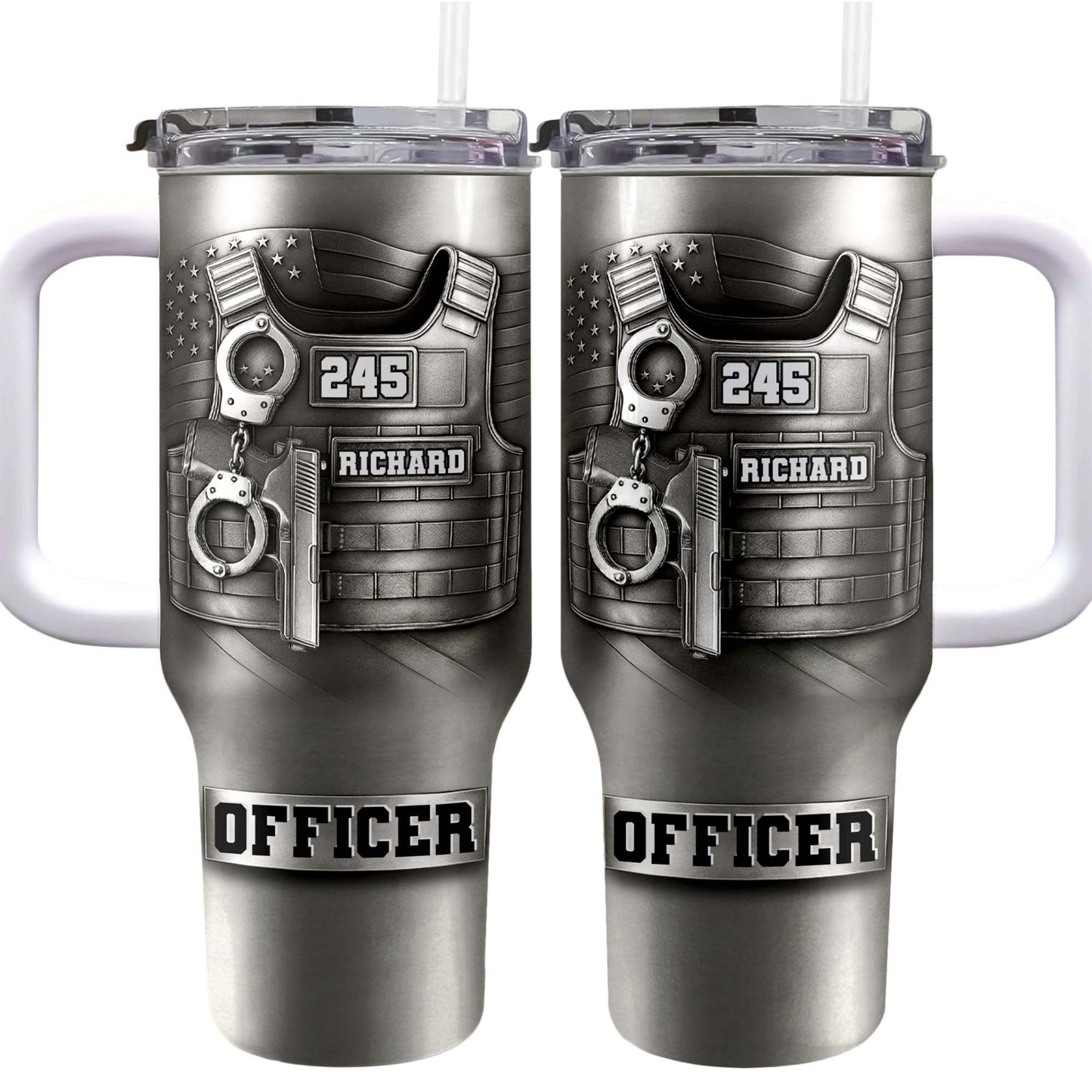 Commemorate Your Dedication And Courage, Badge and Handcuffs - Personalized 40oz Tumbler With Straw - OFC031_TBS