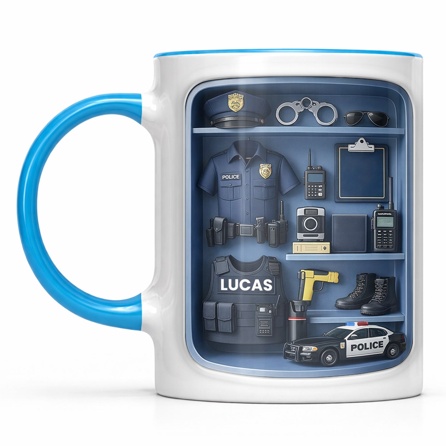 Police Officer Uniform And Gear With Patrol Car