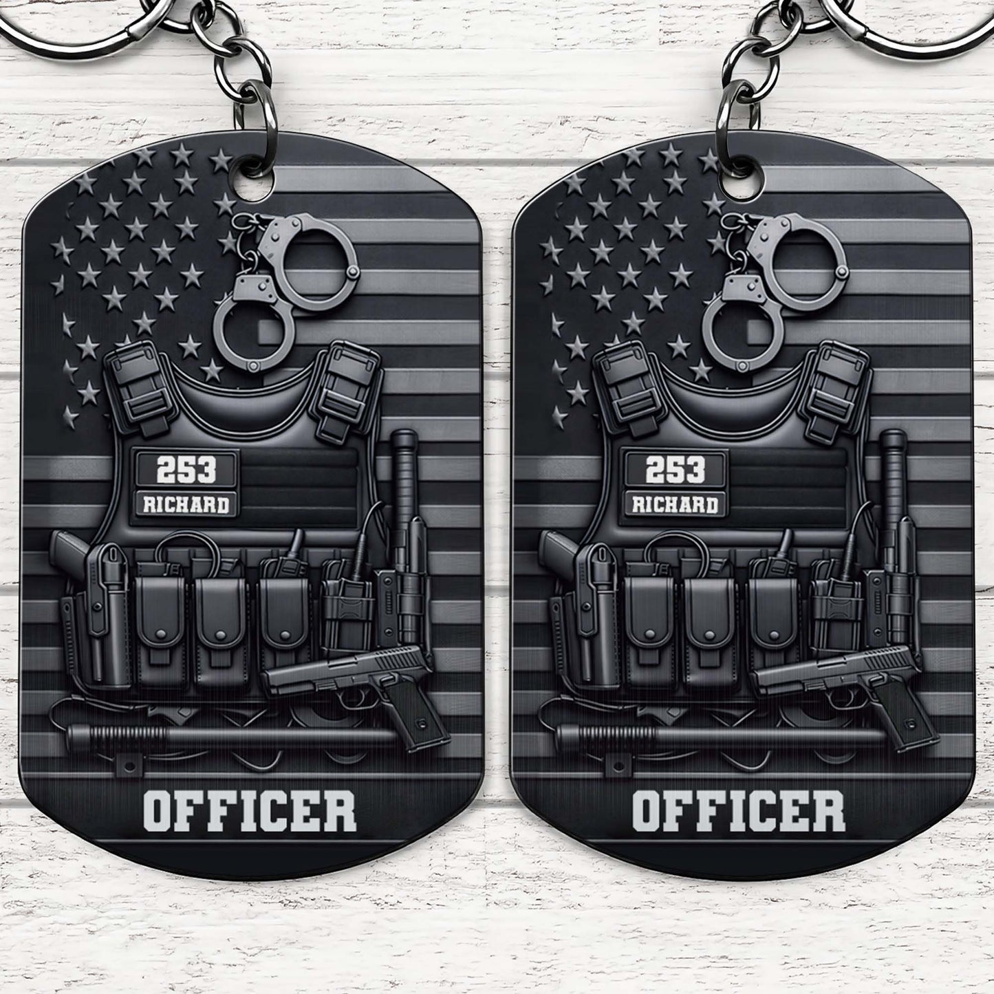 Officer Tactical Police Vest And American Flag Dog Tag