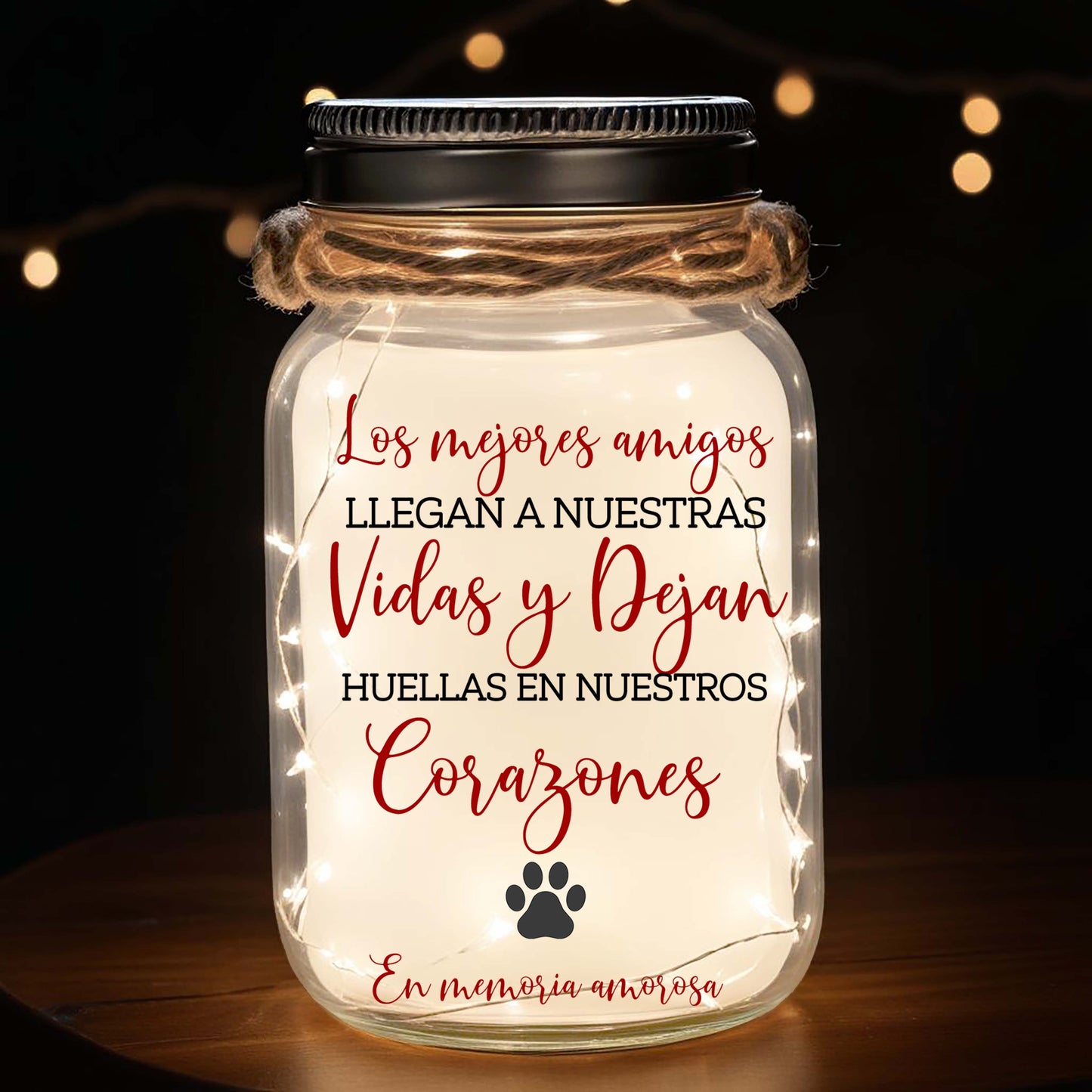 Huellas En Nuestros Corazones - Lumière de pot Mason personnalisée personnalisée - PET012_JARL