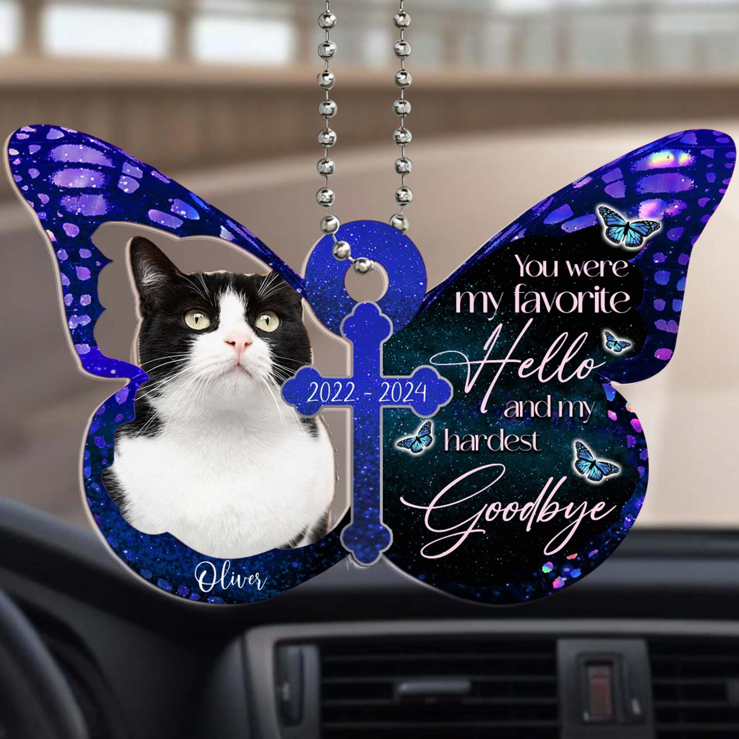 Ornement commémoratif « Bonjour, au revoir » préféré pour chat - Ornement personnalisé en acrylique, ornement de voiture - PET022_HGO