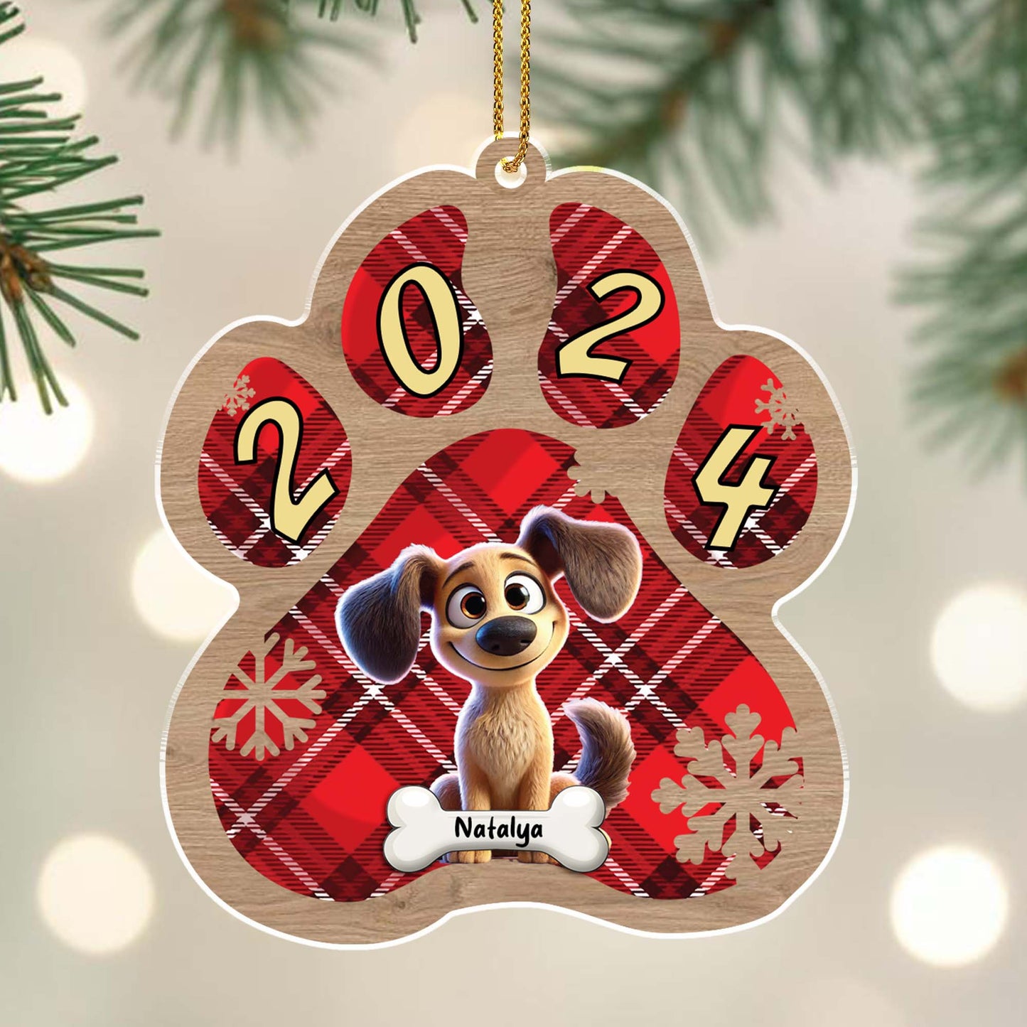 Pattes et amour s'illuminent à chaque Noël – Décoration acrylique personnalisée, cadeau de Noël – PET023_ACO