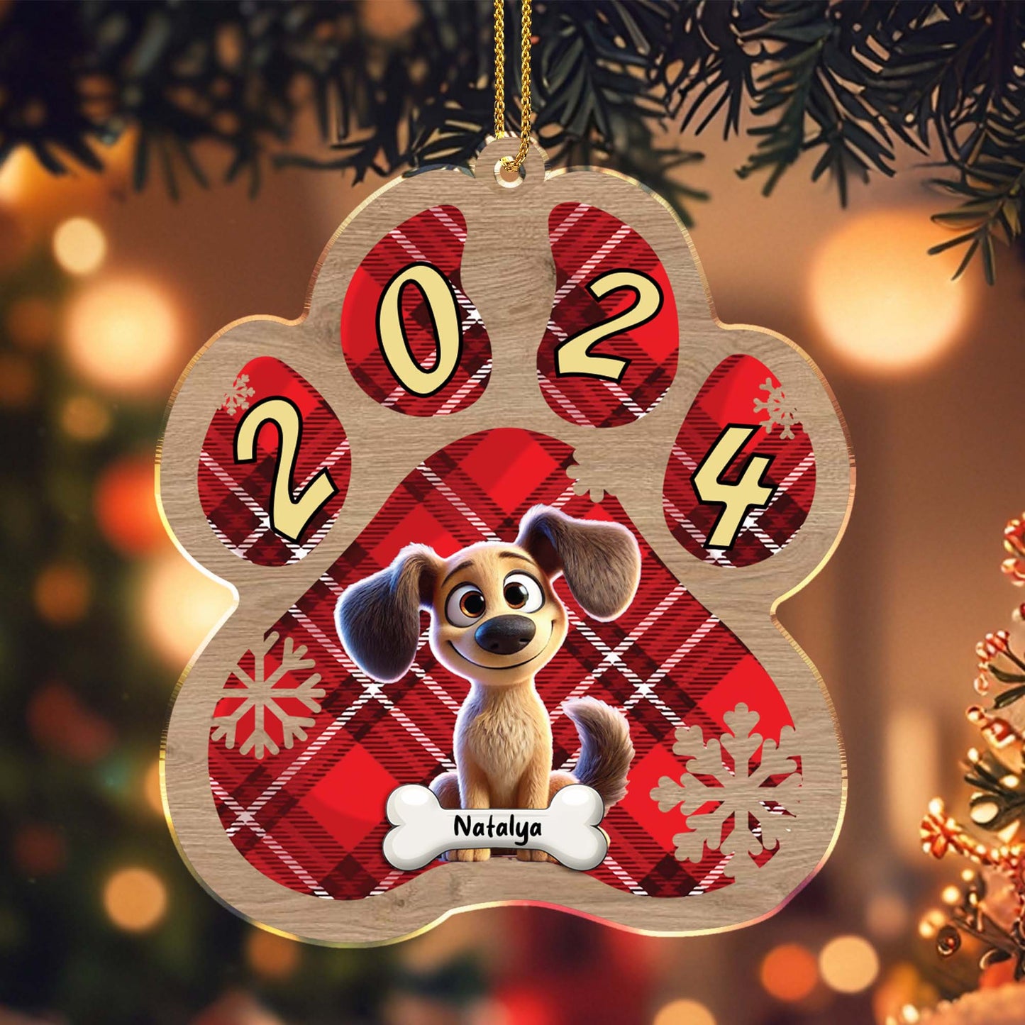 Pattes et amour s'illuminent à chaque Noël – Décoration acrylique personnalisée, cadeau de Noël – PET023_ACO