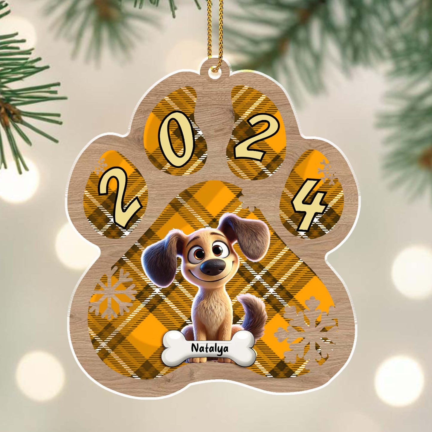 Pattes et amour s'illuminent à chaque Noël – Décoration acrylique personnalisée, cadeau de Noël – PET023_ACO