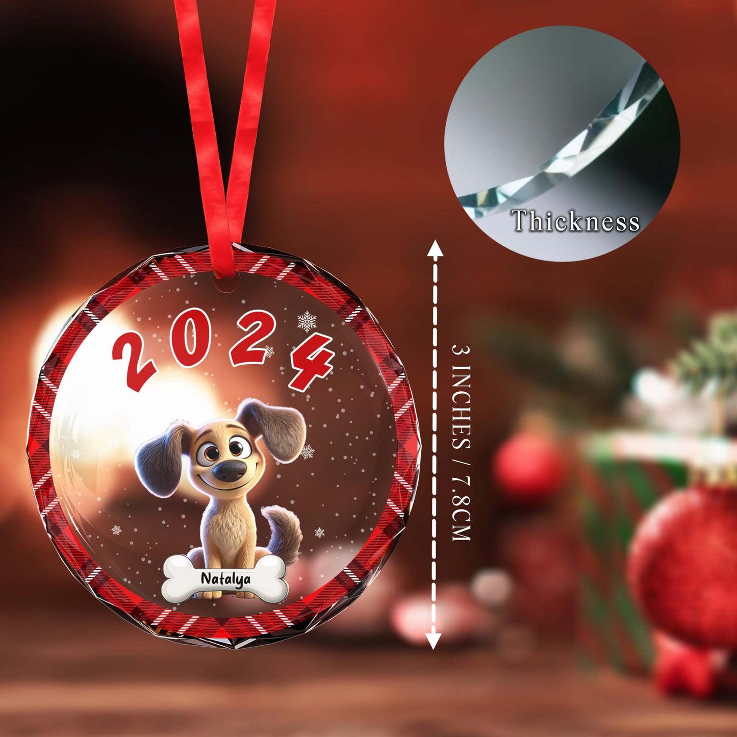 Décoration pour animal de compagnie – Ornement en verre rond personnalisé – PET023_CGOR