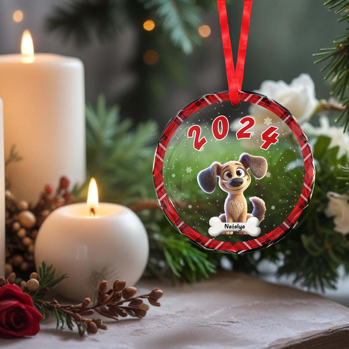 Décoration pour animal de compagnie – Ornement en verre rond personnalisé – PET023_CGOR