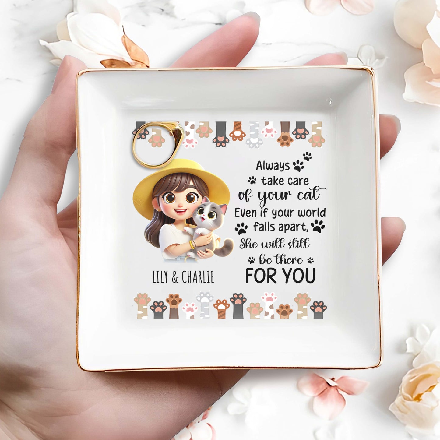 Always Take Care Of Your Cat Custom Jewelry Dish