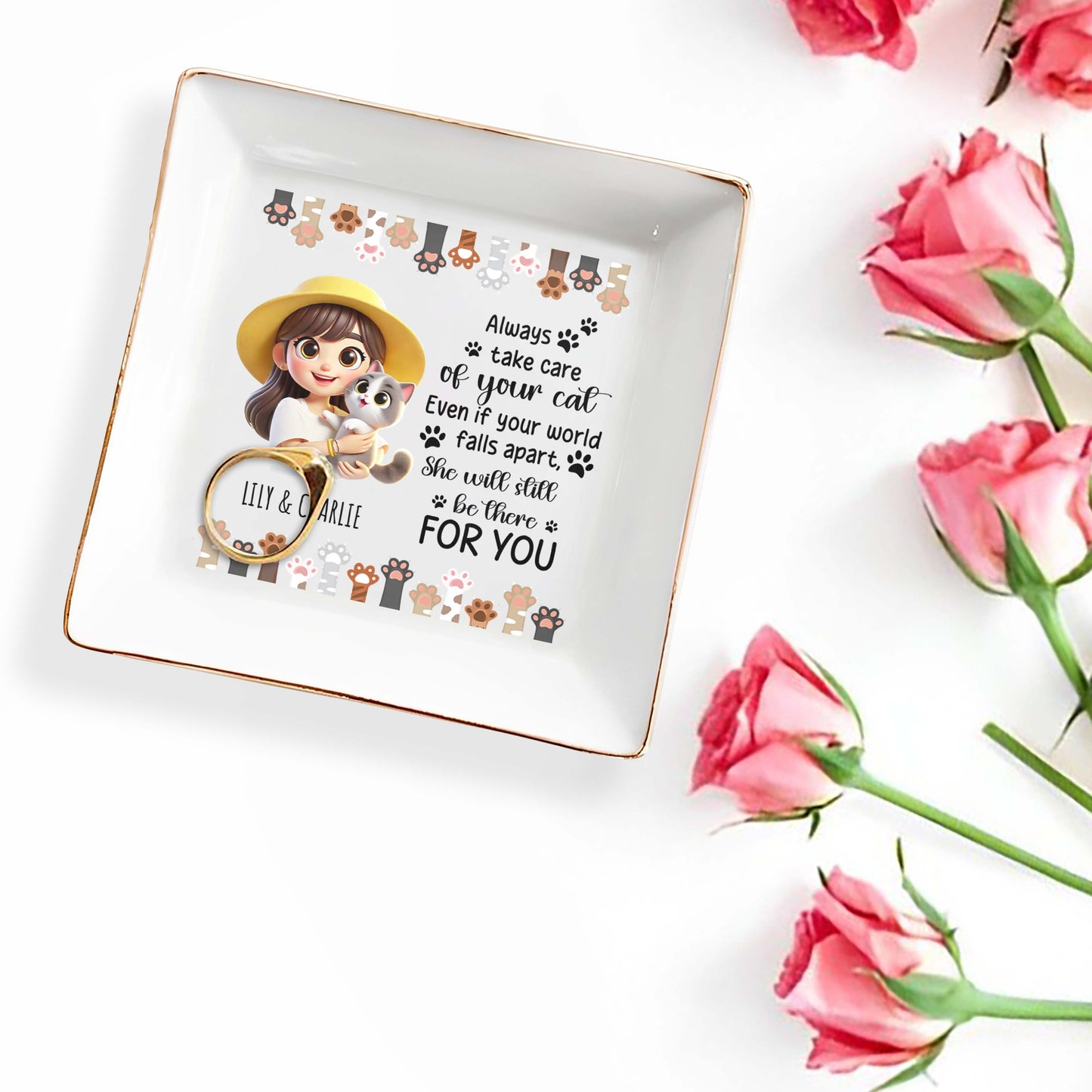 Always Take Care Of Your Cat Custom Jewelry Dish