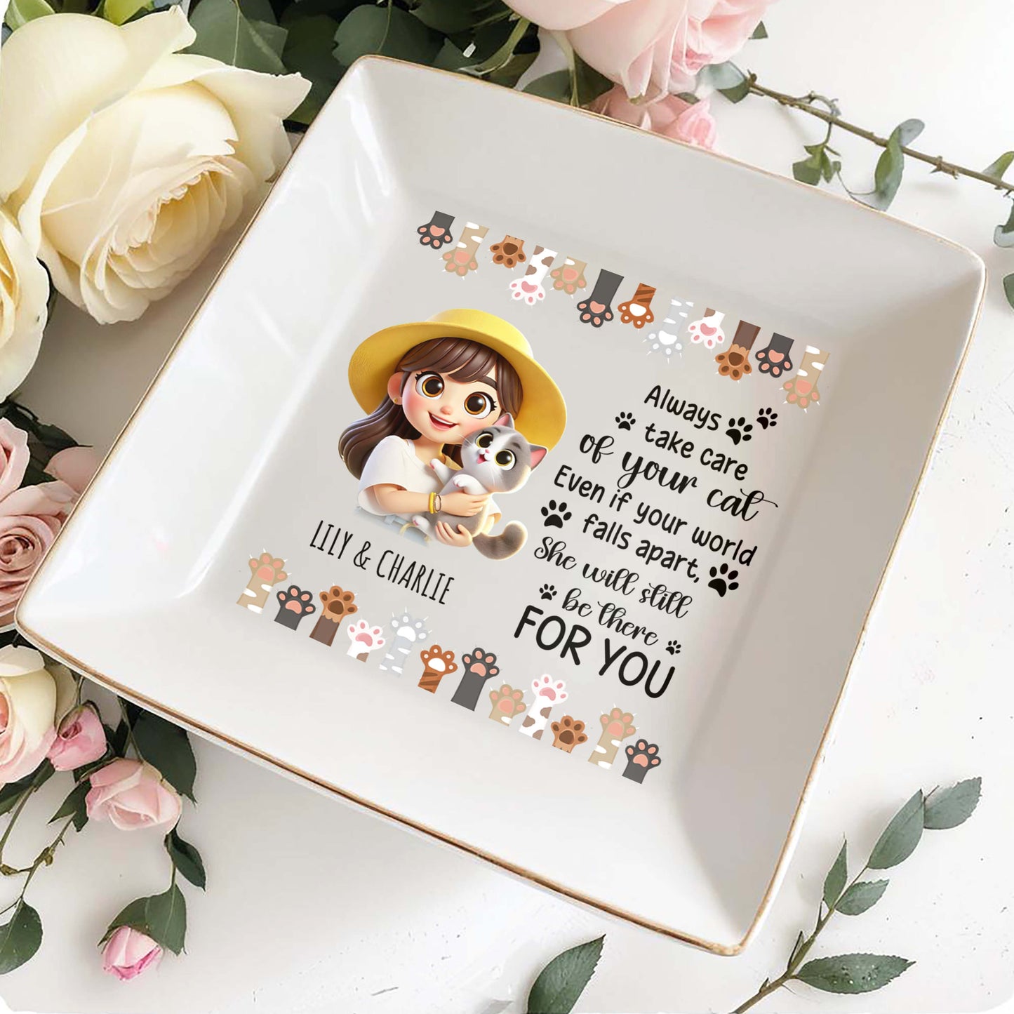 Always Take Care Of Your Cat Custom Jewelry Dish
