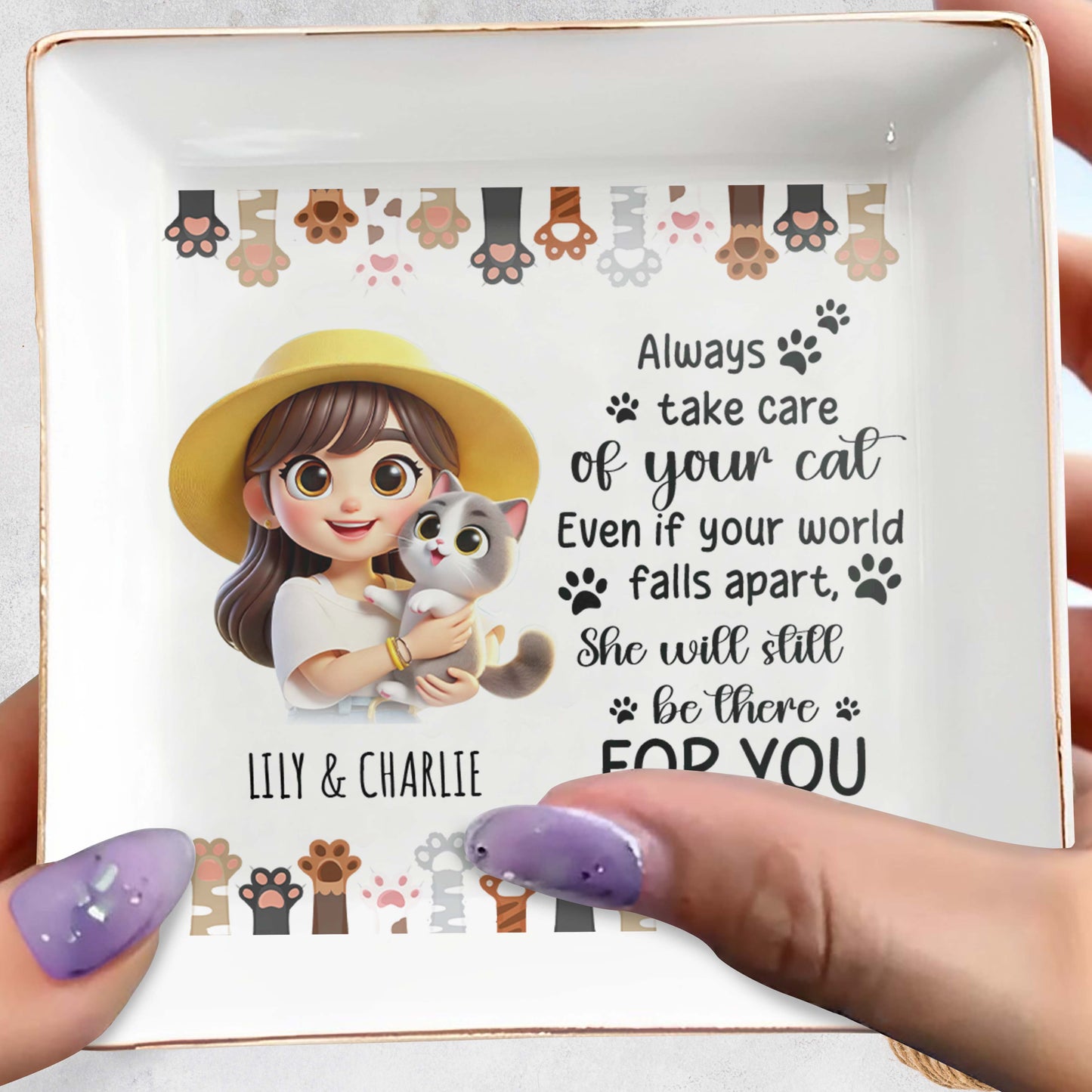 Always Take Care Of Your Cat Custom Jewelry Dish
