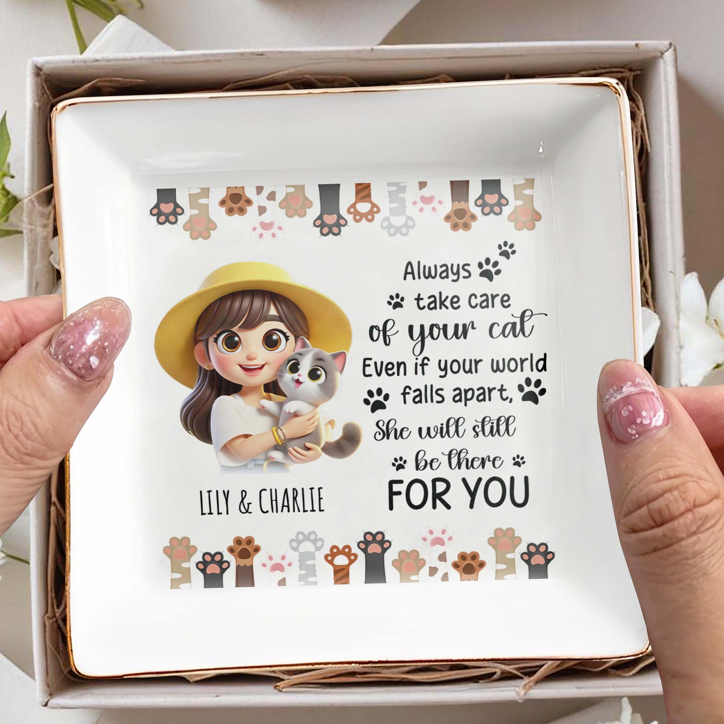 Always Take Care Of Your Cat Custom Jewelry Dish