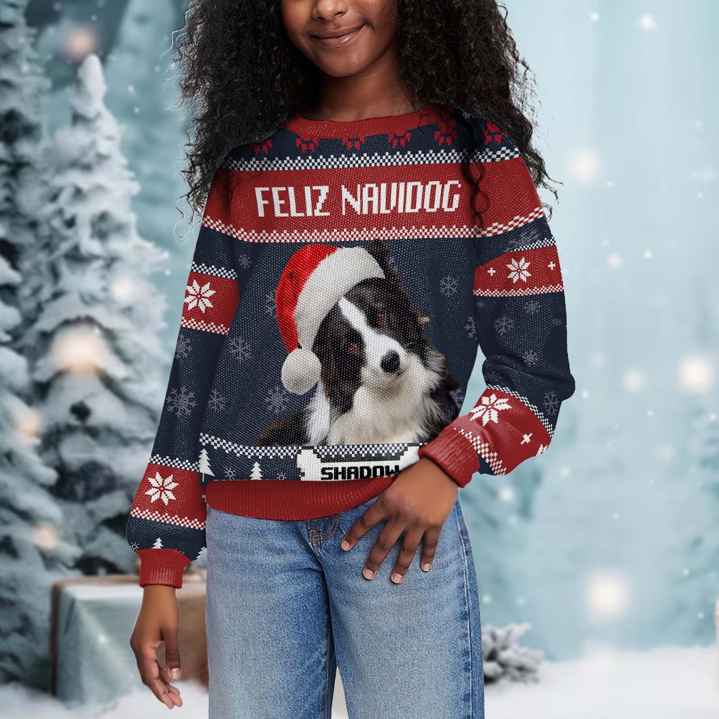 Feliz Navidog Ugly Christmas Sweater Featuring Cute Dog - Personalized Custom Ugly Sweatshirt, Unisex Wool Jumper - PET055_TWS