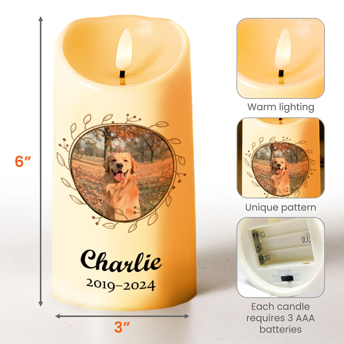 Miss Me Light Up Candle With Dog Photo And Paw Prints