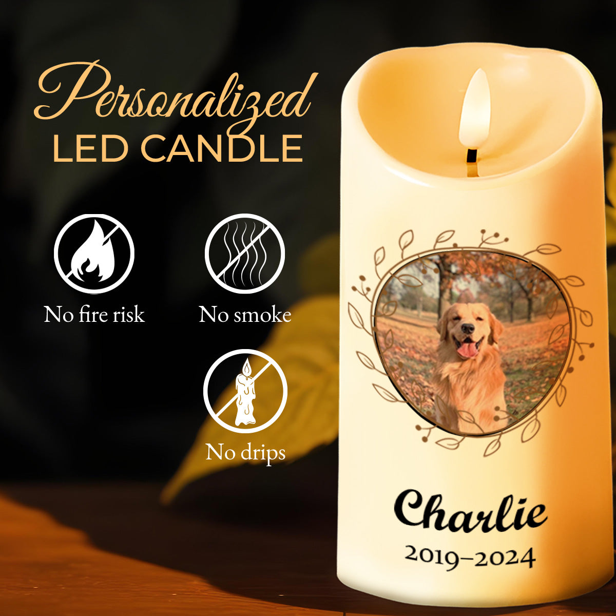 Miss Me Light Up Candle With Dog Photo And Paw Prints