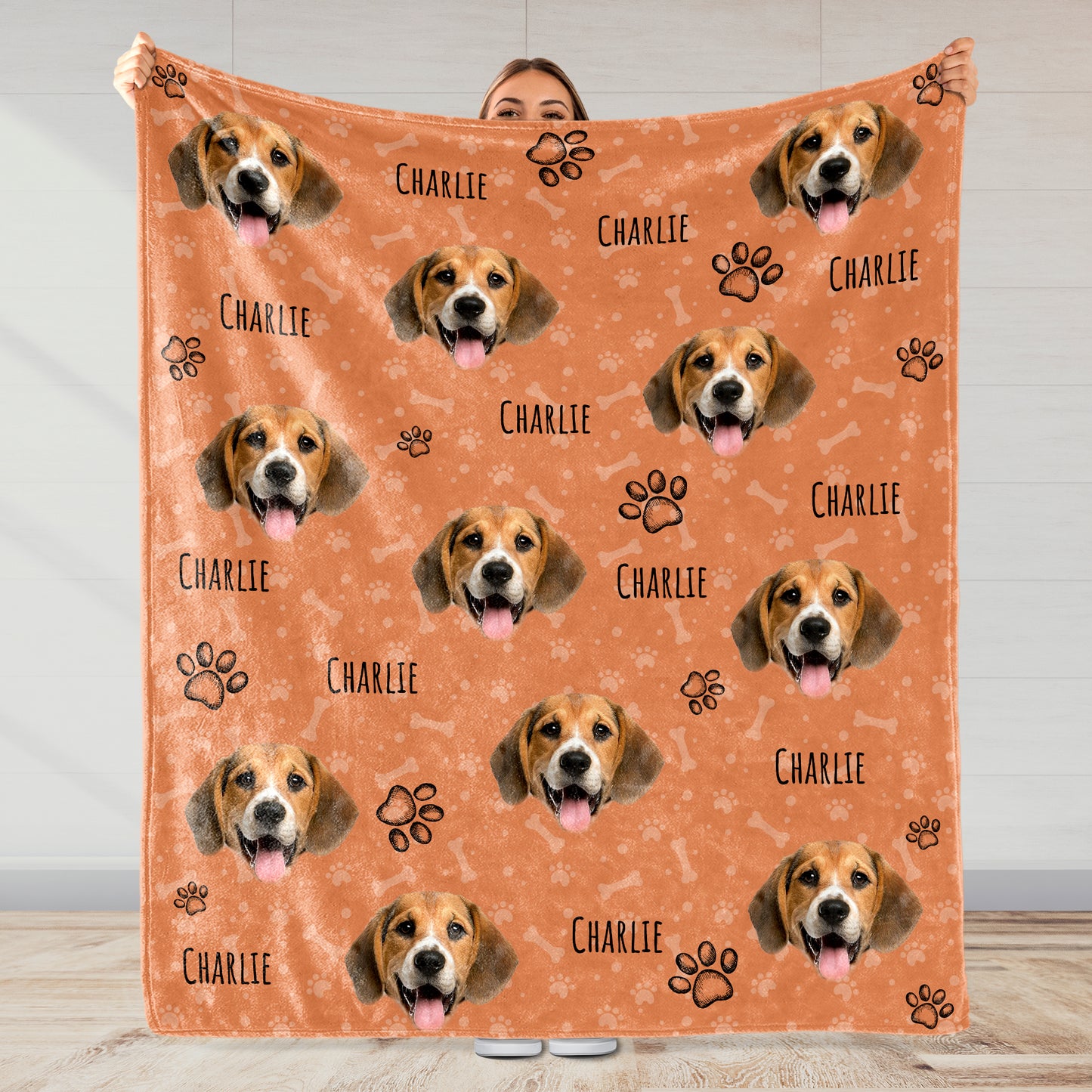 Joyful Dog Portraits And Paw Prints Blanket - Personalized Custom Blanket - PET080_BLK