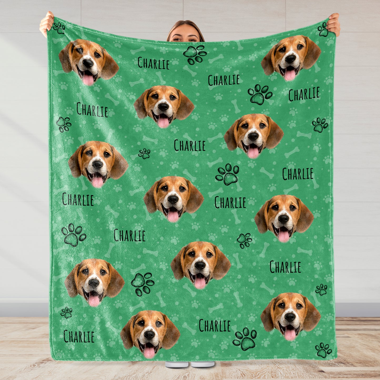 Joyful Dog Portraits And Paw Prints Blanket - Personalized Custom Blanket - PET080_BLK