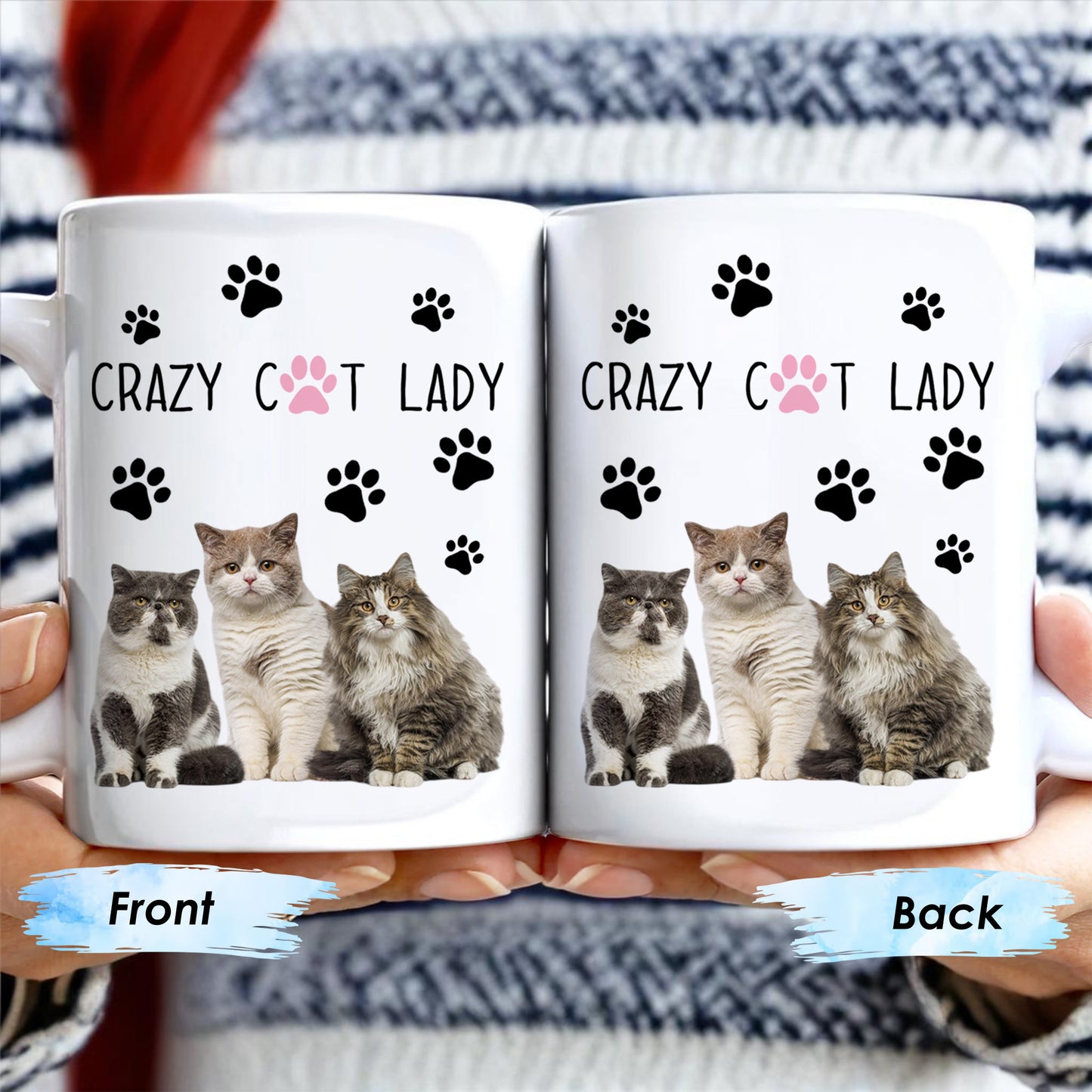 Crazy Cat Lady With Adorable Cats And Paw Prints