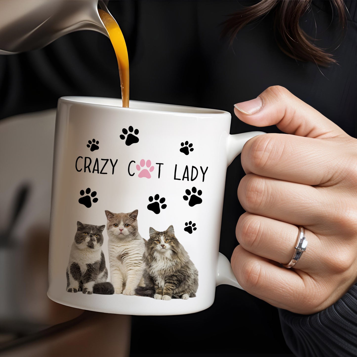 Crazy Cat Lady With Adorable Cats And Paw Prints