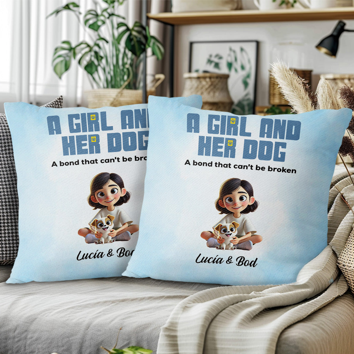 A Girl And Her Dogs, A Bond That Can't Be Broken Pillow