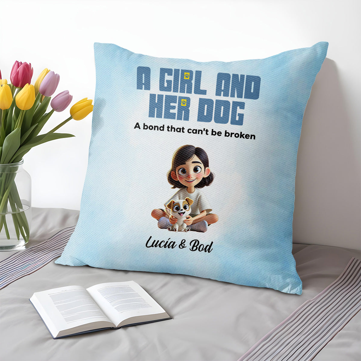 A Girl And Her Dogs, A Bond That Can't Be Broken Pillow