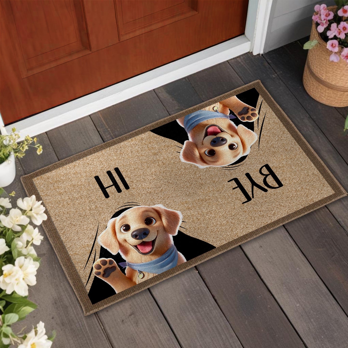 Hi Bye Cute Dogs Paw Prints Doormat